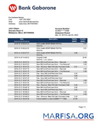 Realistic Botswana Bank Gaborone bank statement word real example